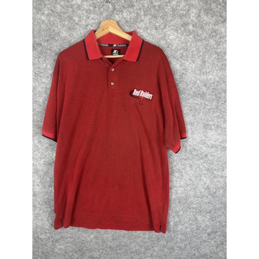 Texas Tech Polo Shirt Mens Large NCAA Football Raiders Vintage 90s Starter Red